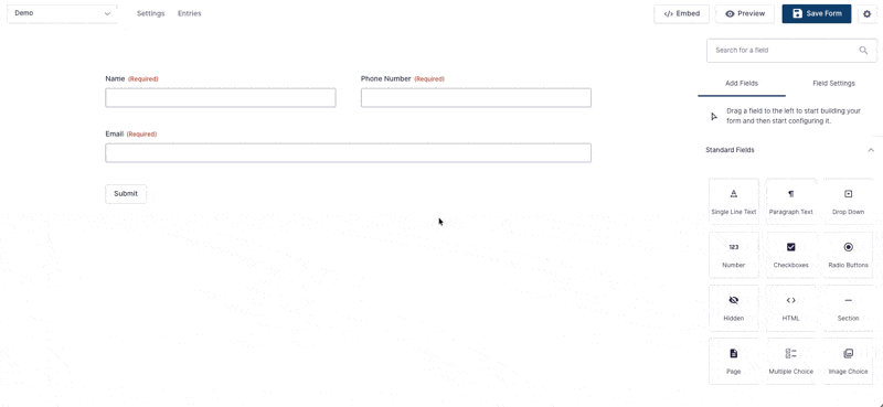 Setting up a repeater group in the Gravity Forms editor